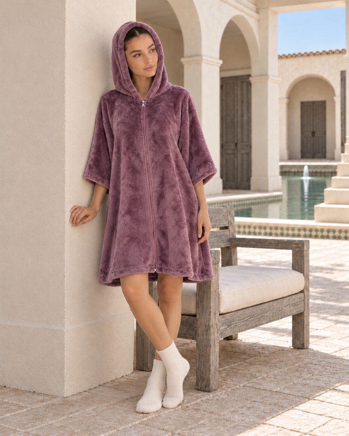 Mauve Fluffy Wearable Blanket with Hoodie & Zipper – Ultra-Warm Comfort | 6020