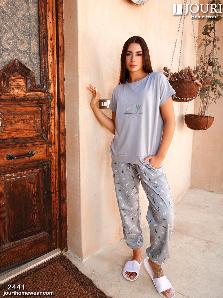 "Mayara" Women's pajamas, half sleeves, gray