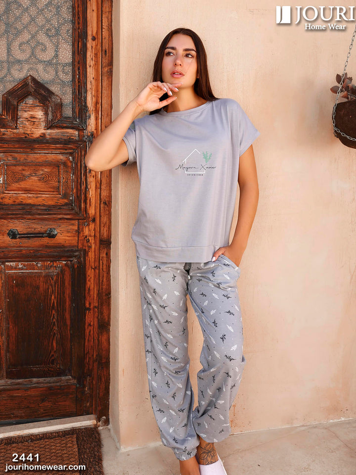 "Mayara" Women's pajamas, half sleeves, gray