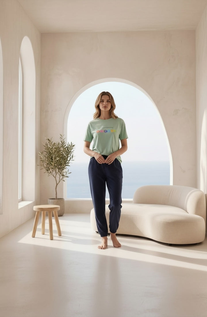Jouri Mint Tee & Navy Jogger Set /4726