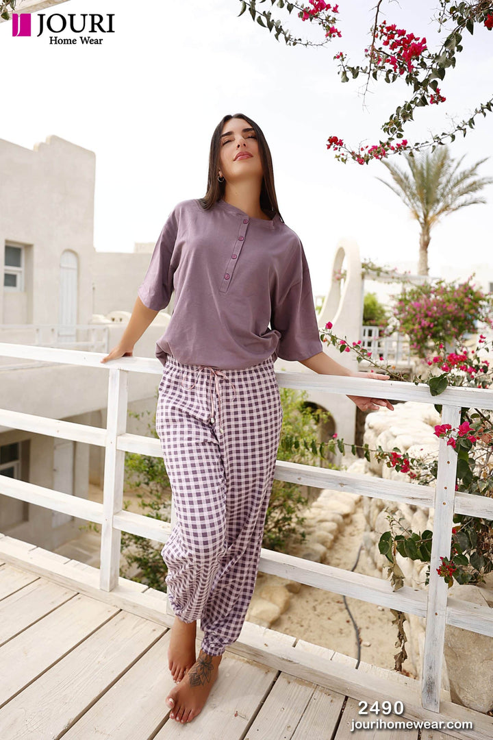 Women's half-sleeve plaid pajamas