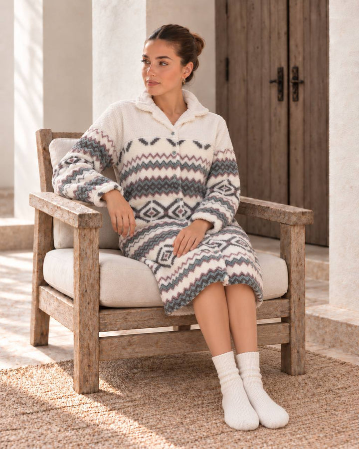 Geometric Buttoned Pajama Nightshirt - 9040