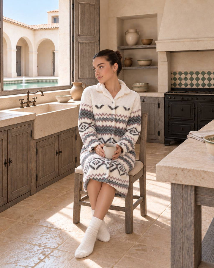 Geometric Buttoned Pajama Nightshirt - 9040