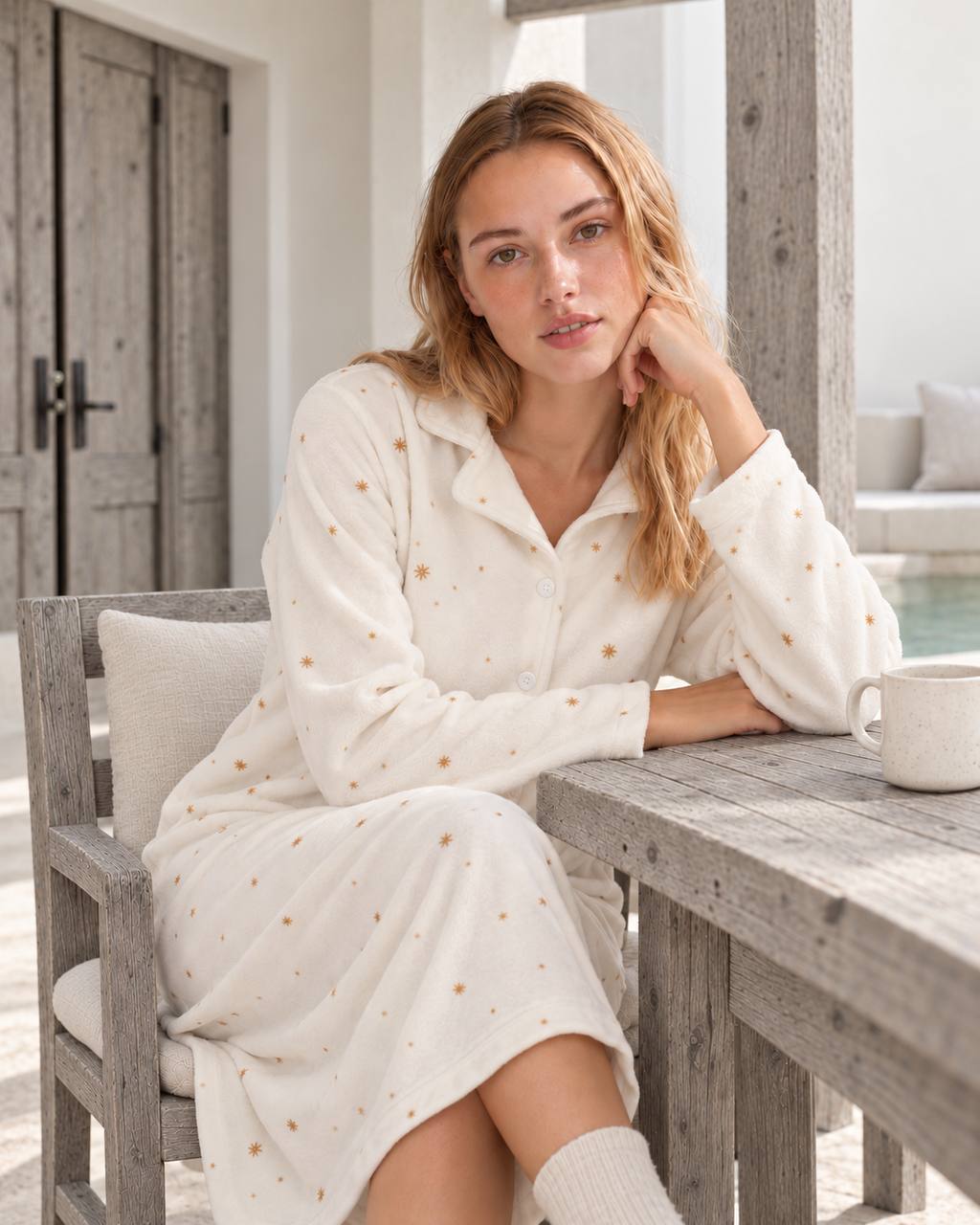 Mini-Print Buttoned Pajama Nightshirt - 9019