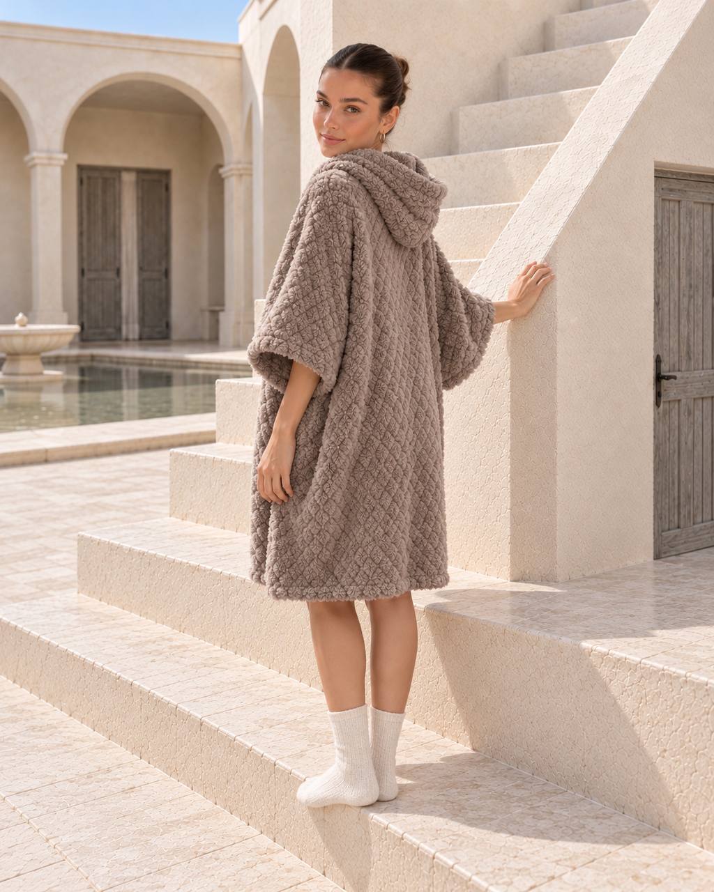 Textured Zip-Front Pajama Robe - 9059