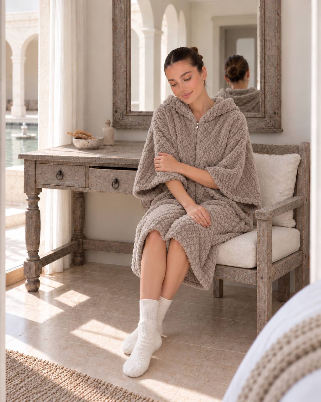 Textured Zip-Front Pajama Robe - 9059