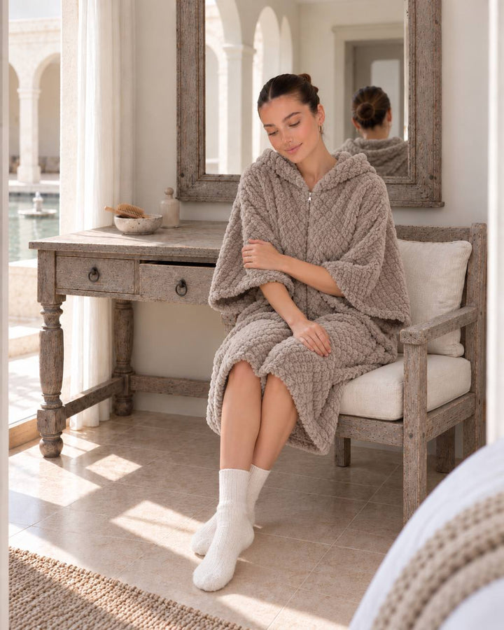 Textured Zip-Front Pajama Robe - 9059