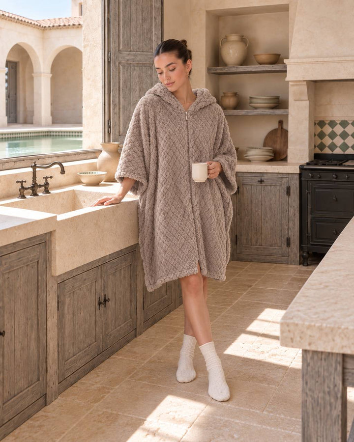 Textured Zip-Front Pajama Robe - 9059