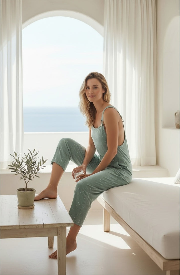 Jouri Sage Green Printed Lounge Set / 2911