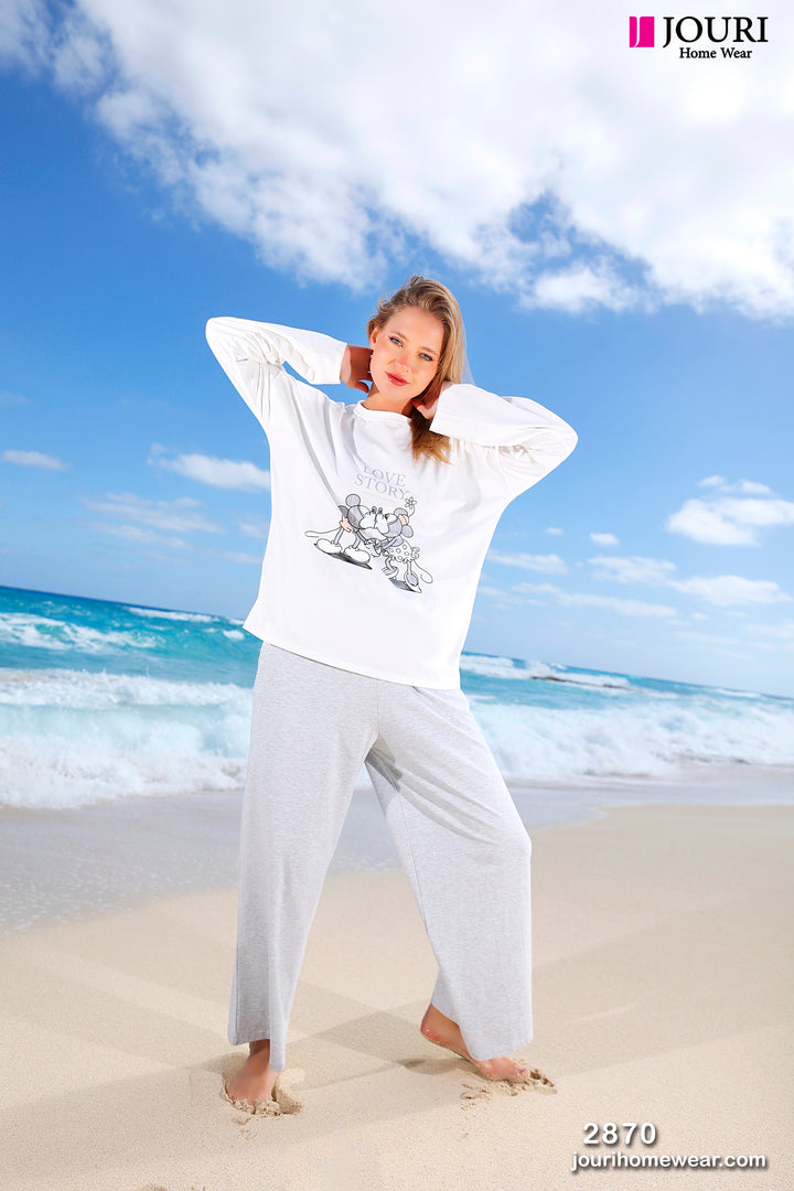 Mickey Mouse half-sleeve Wاite pajamas