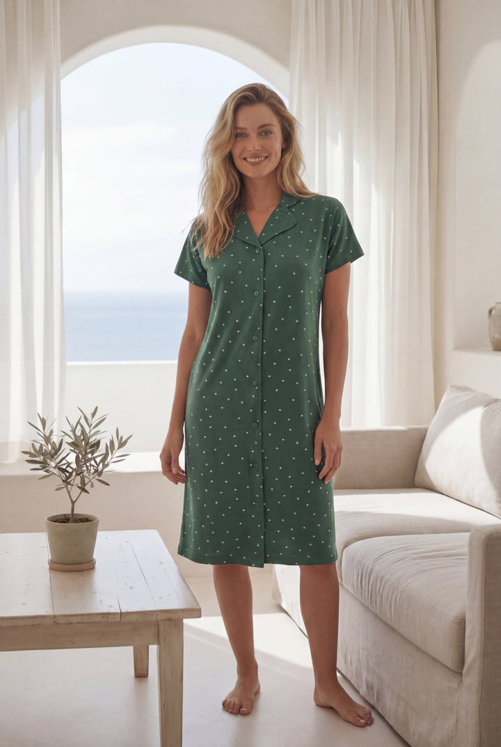 Women’s Green Polka Dot Sleep Shirt l 8003