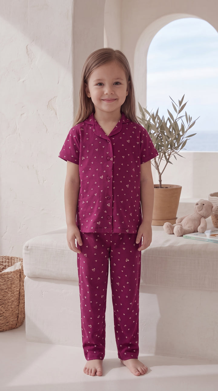 Kids Heart Print Pajama Set 2841 k