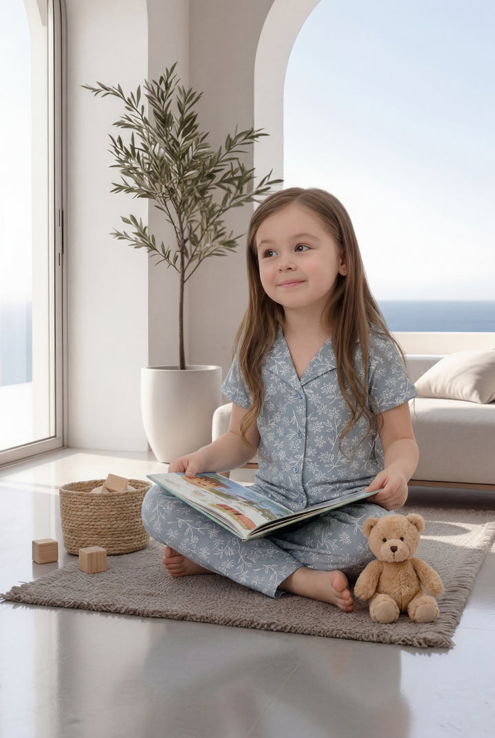 Girls' pajamas with half-sleeve buttons