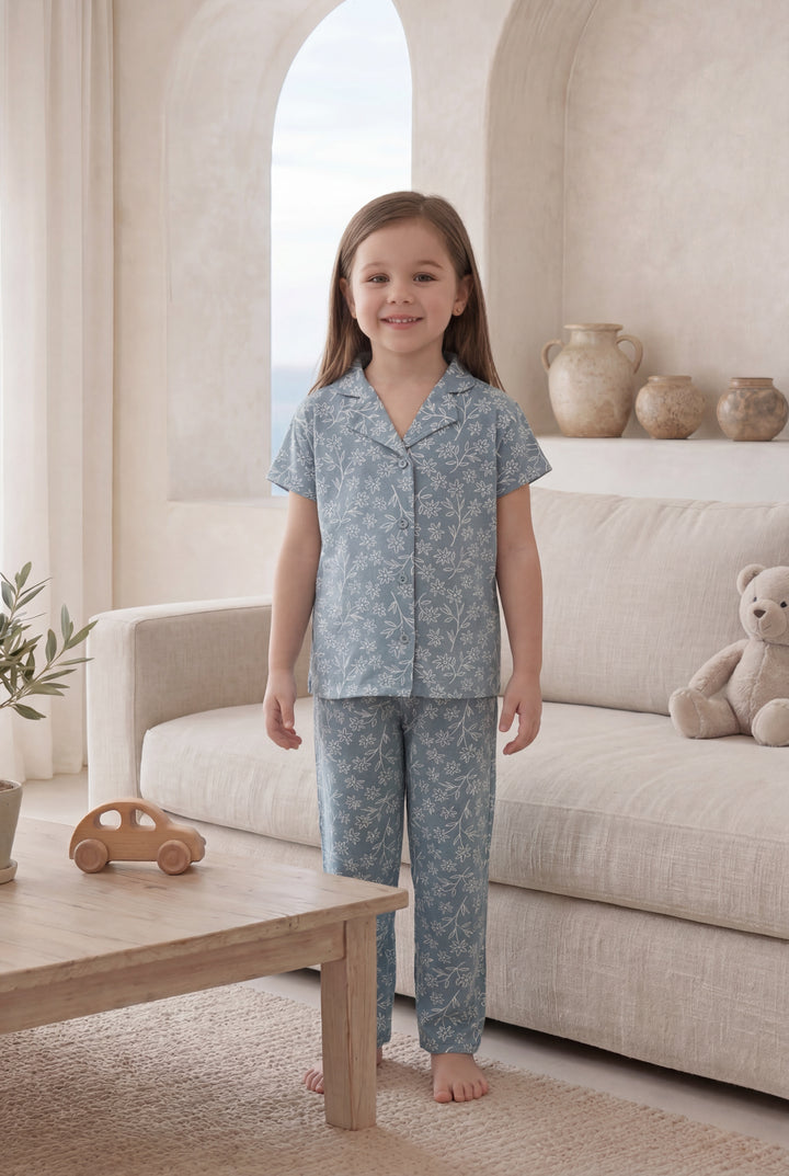 Girls' pajamas with half-sleeve buttons