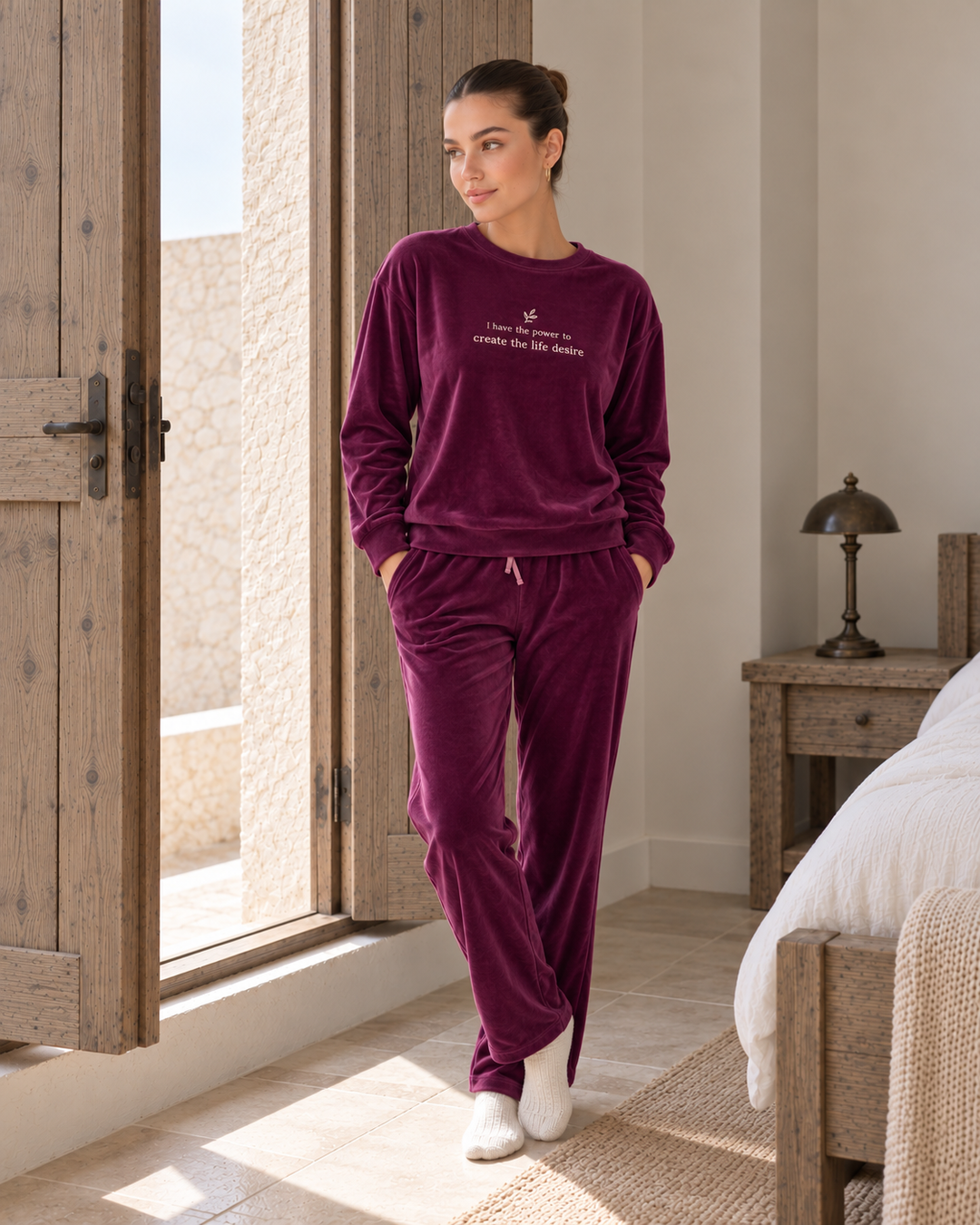 Dark Plum Velvet Winter Set with Embroidery | 6011
