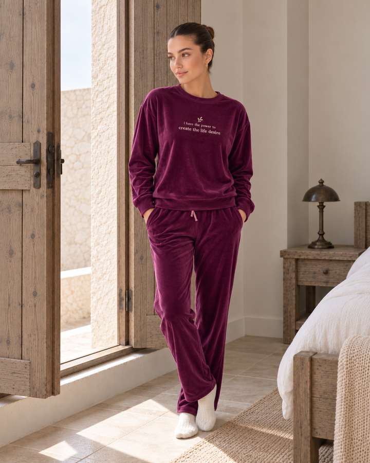 Dark Plum Velvet Winter Set with Embroidery | 6011