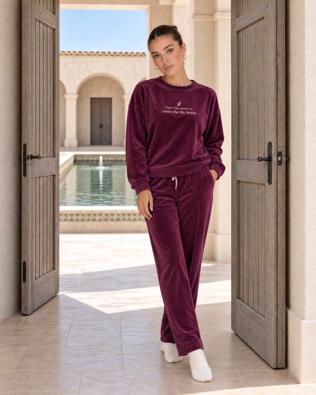 Dark Plum Velvet Winter Set with Embroidery | 6011