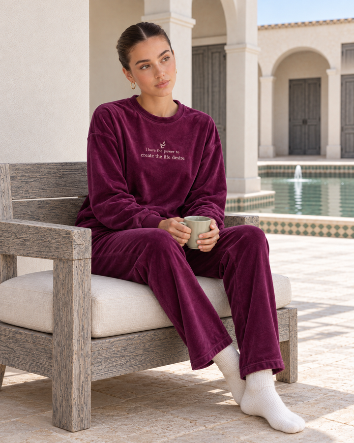 Dark Plum Velvet Winter Set with Embroidery | 6011