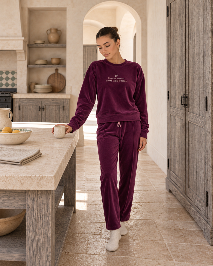 Dark Plum Velvet Winter Set with Embroidery | 6011