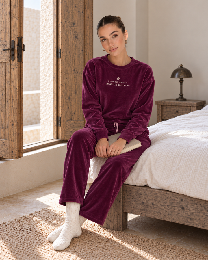 Dark Plum Velvet Winter Set with Embroidery | 6011