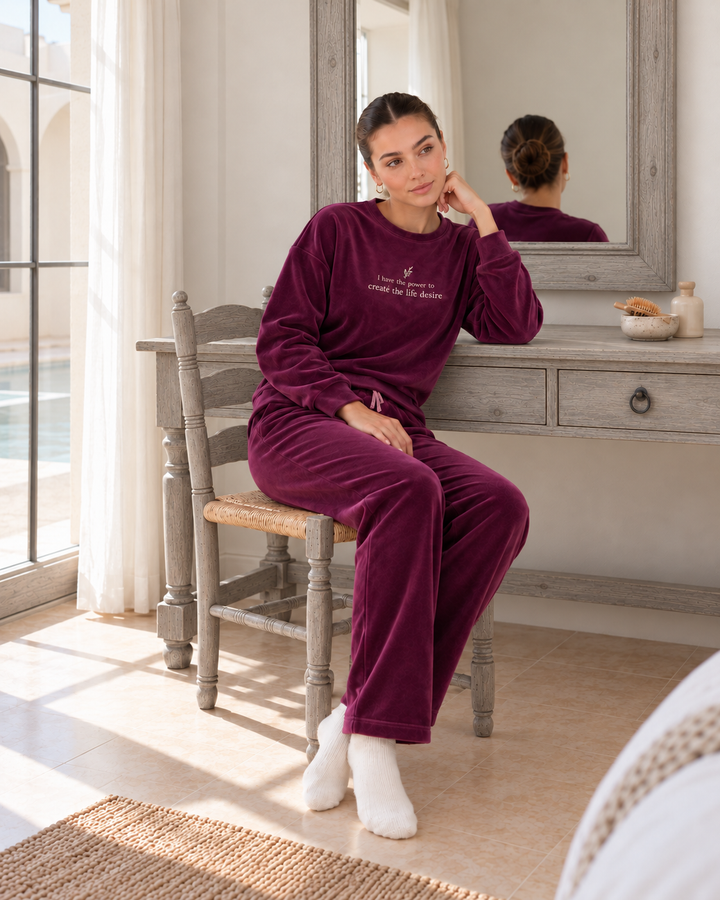 Dark Plum Velvet Winter Set with Embroidery | 6011