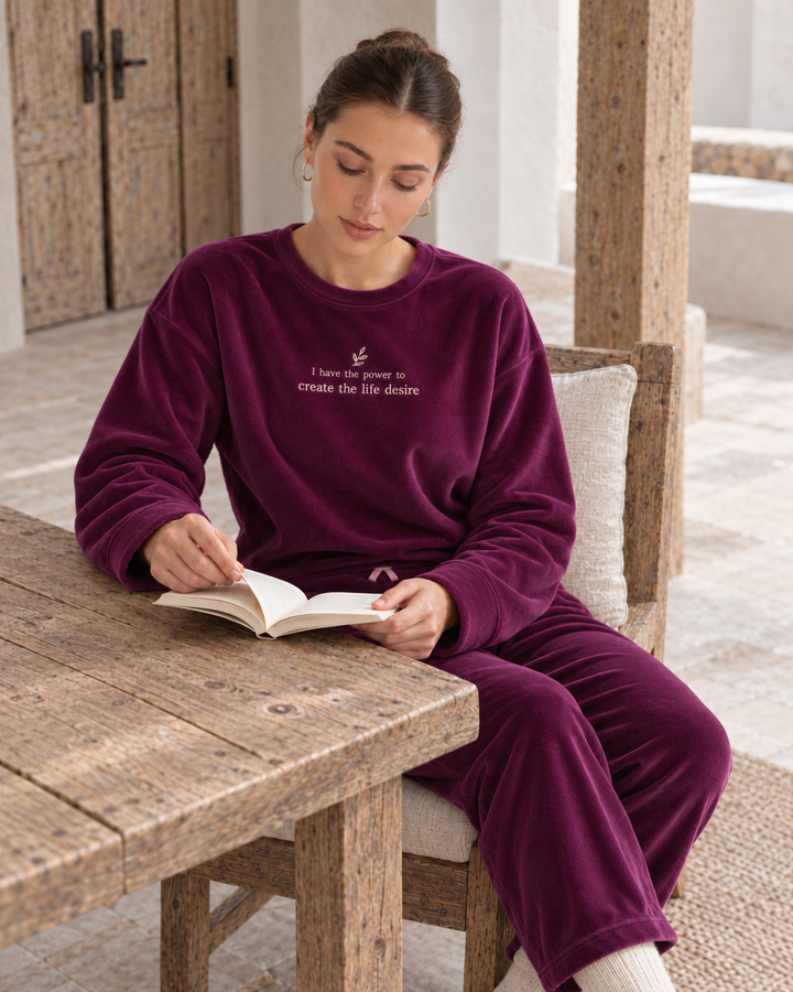 Dark Plum Velvet Winter Set with Embroidery | 6011