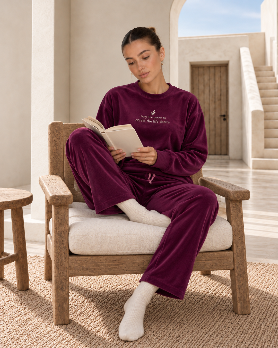 Dark Plum Velvet Winter Set with Embroidery | 6011