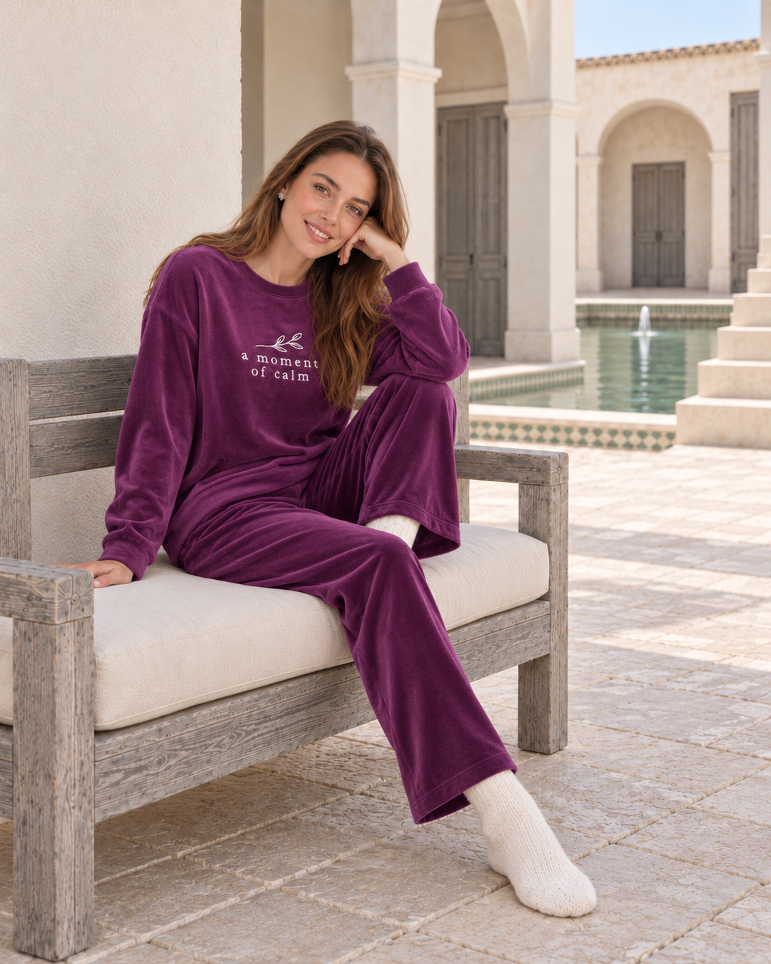 JOURI Slogan Wide-Leg Pajama Set - 9018, Burgundy