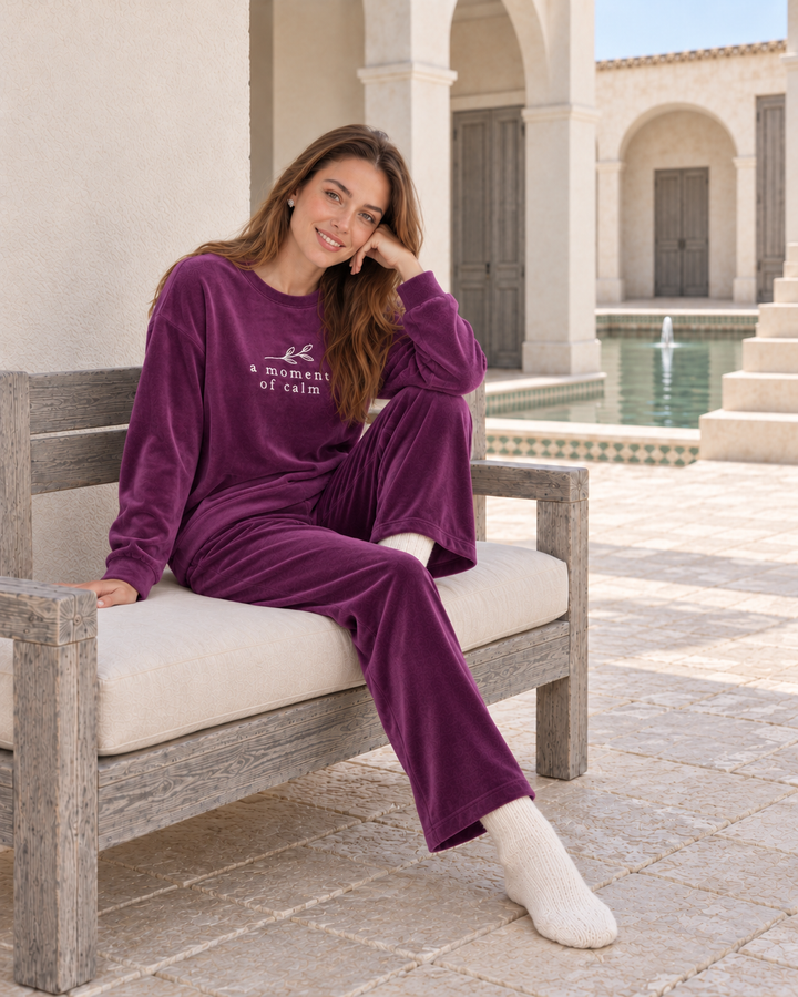 JOURI Slogan Wide-Leg Pajama Set - 9018, Burgundy