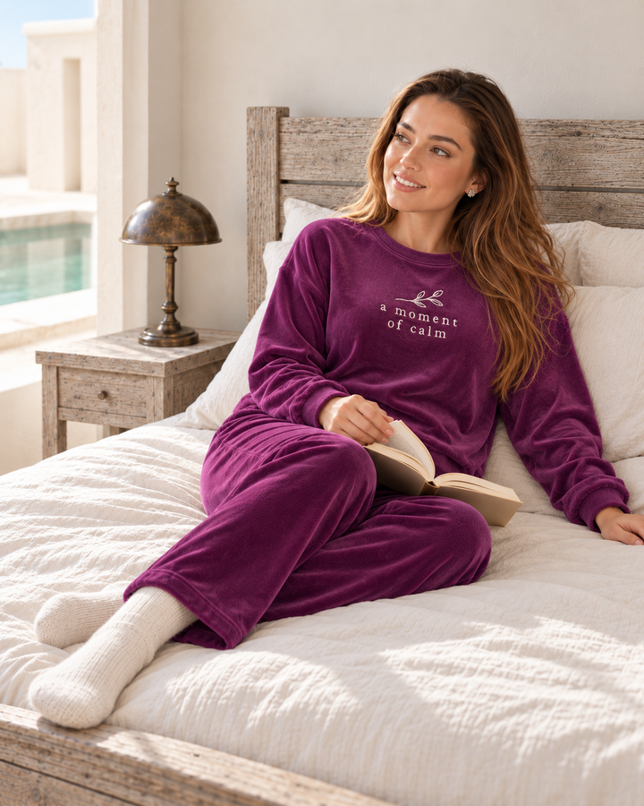 JOURI Slogan Wide-Leg Pajama Set - 9018, Burgundy
