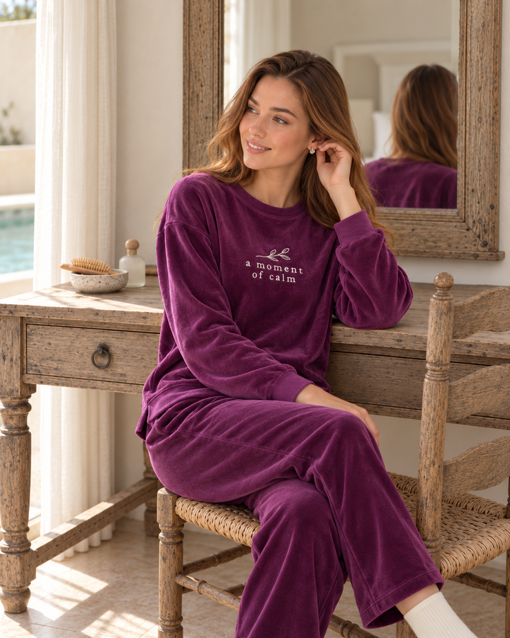 JOURI Slogan Wide-Leg Pajama Set - 9018, Burgundy