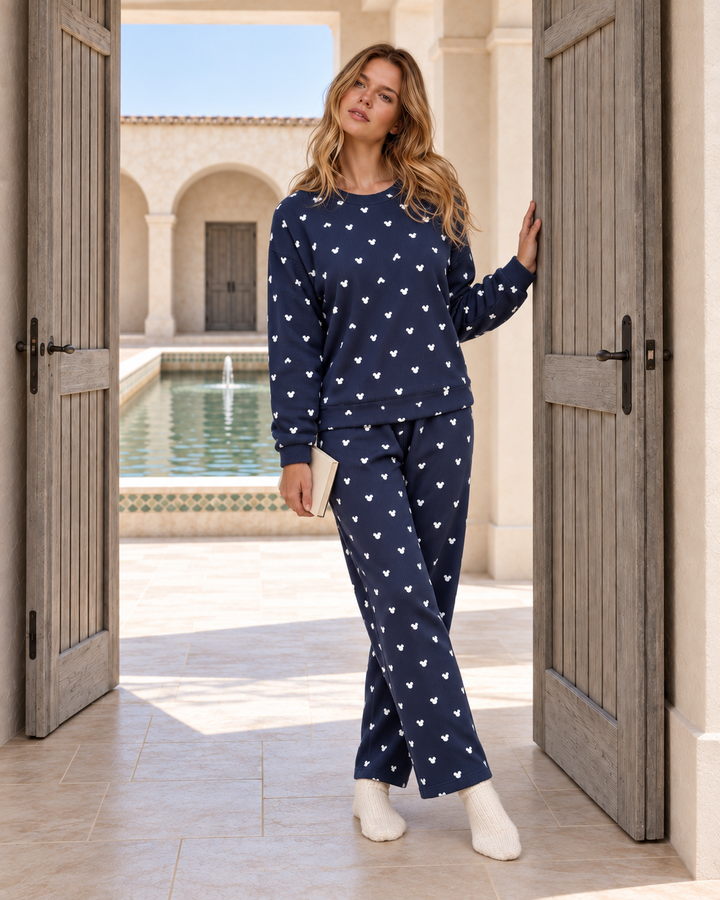 JOURI Heart-Print Pajama Set - 9007, Navy