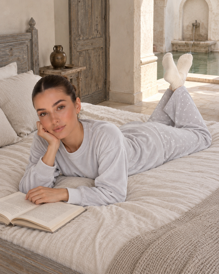 JOURI Star-Trouser Pajama Set - 9008, Light Gray
