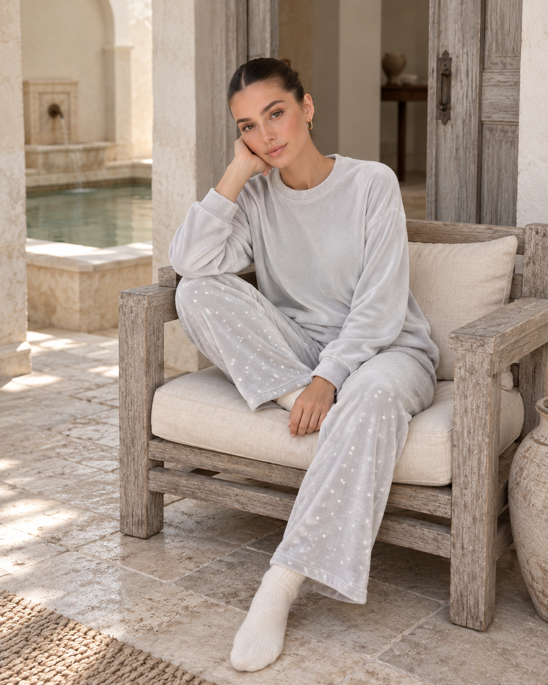 JOURI Star-Trouser Pajama Set - 9008, Light Gray
