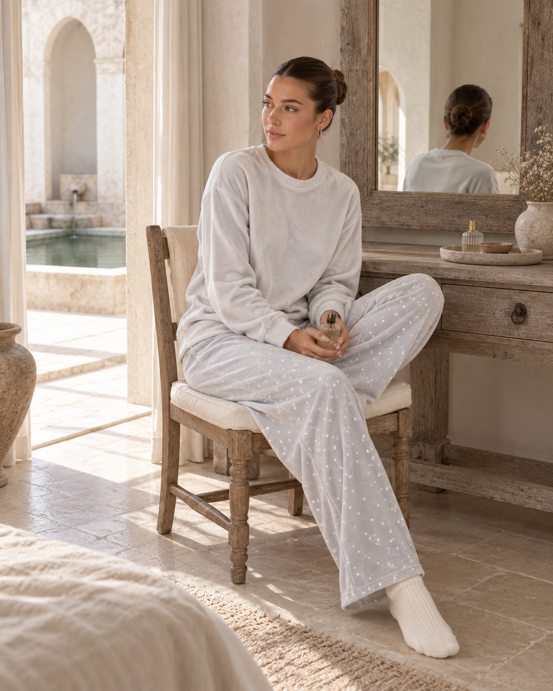 JOURI Star-Trouser Pajama Set - 9008, Light Gray
