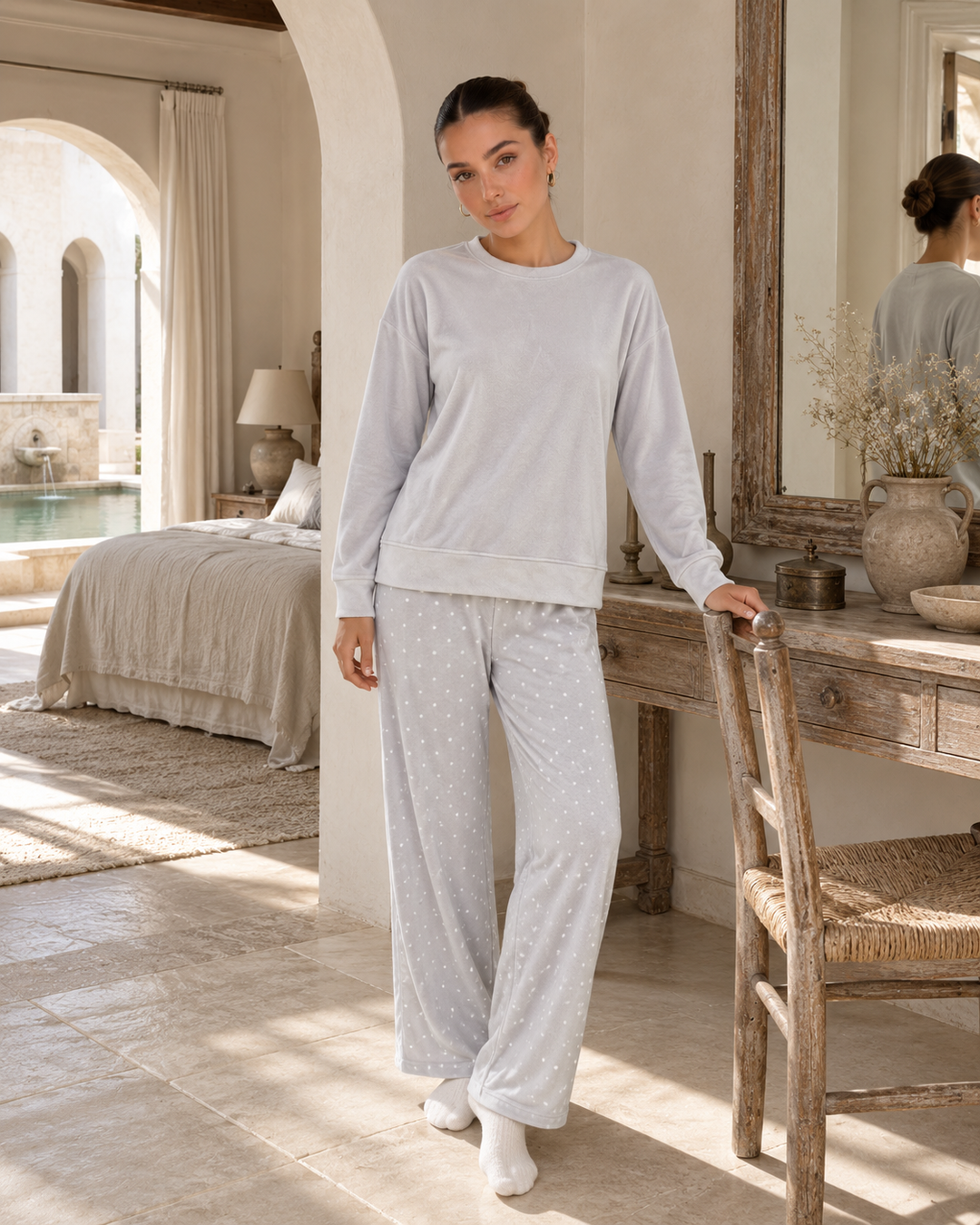 JOURI Star-Trouser Pajama Set - 9008, Light Gray