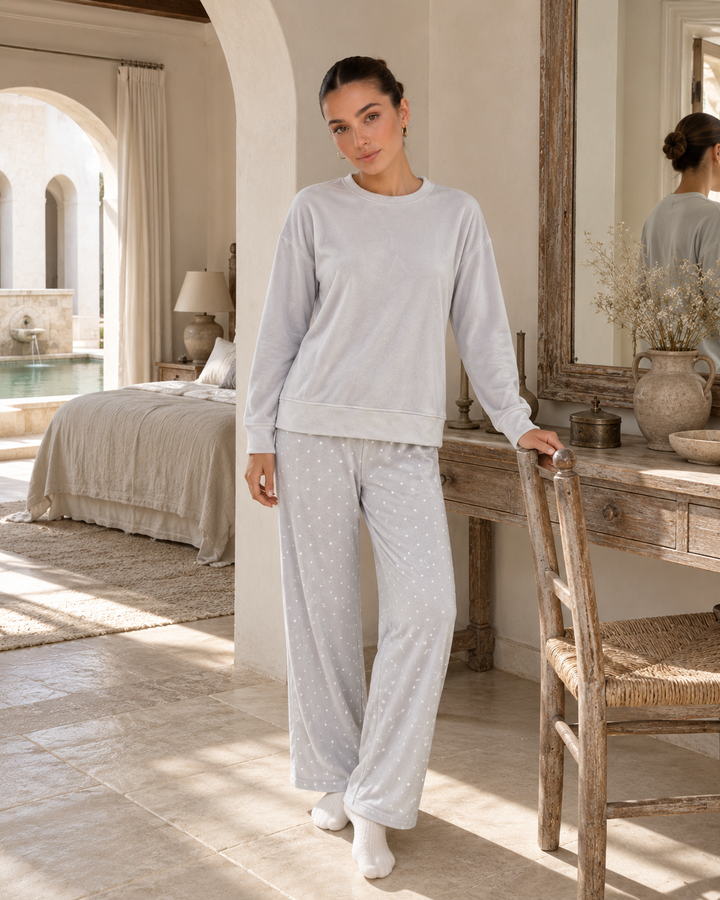 JOURI Star-Trouser Pajama Set - 9008, Light Gray