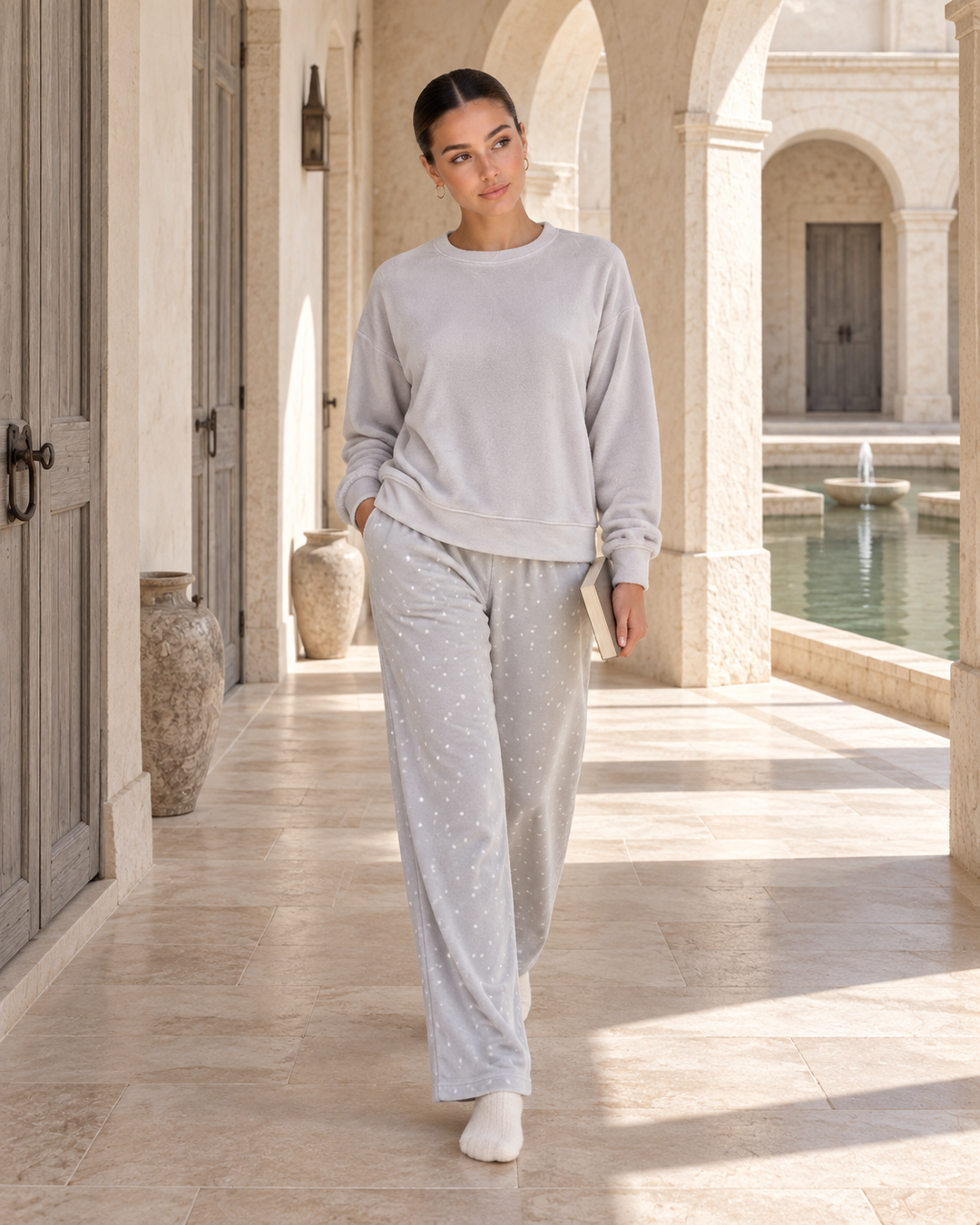 JOURI Star-Trouser Pajama Set - 9008, Light Gray