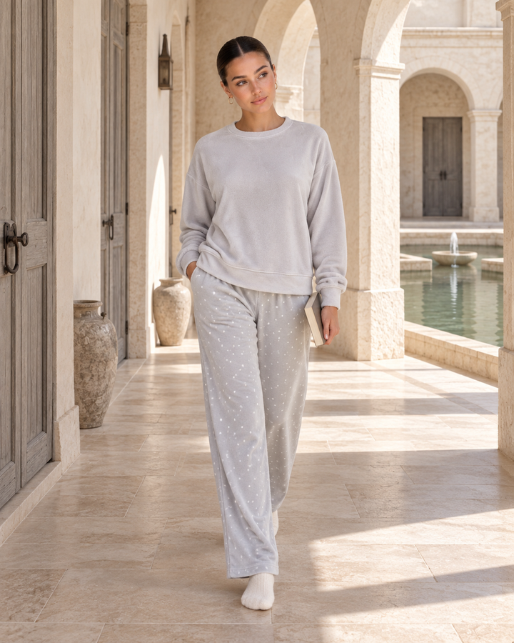 JOURI Star-Trouser Pajama Set - 9008, Light Gray