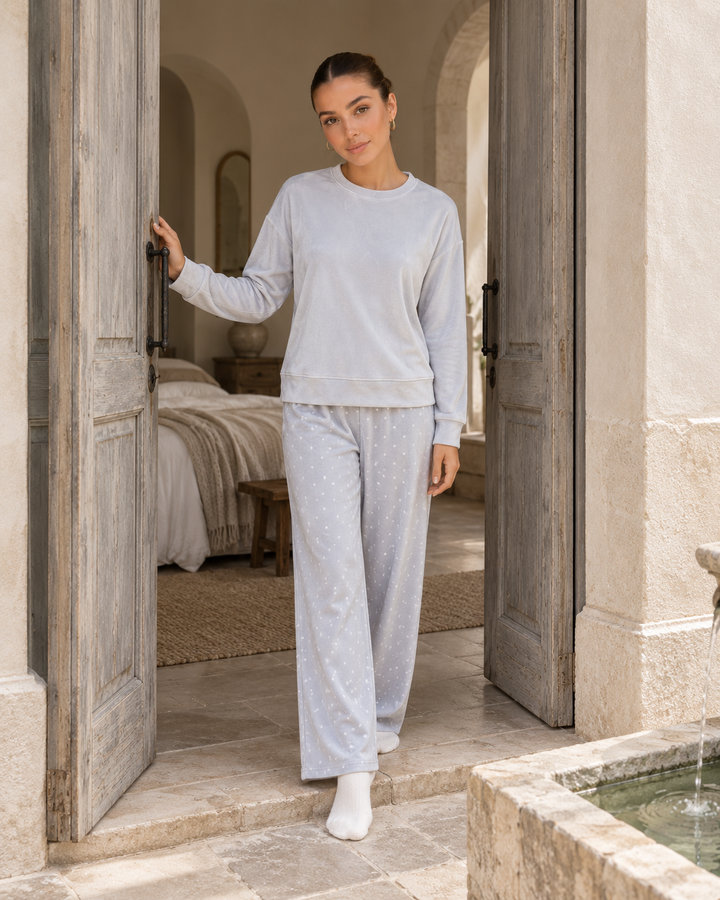 JOURI Star-Trouser Pajama Set - 9008, Light Gray