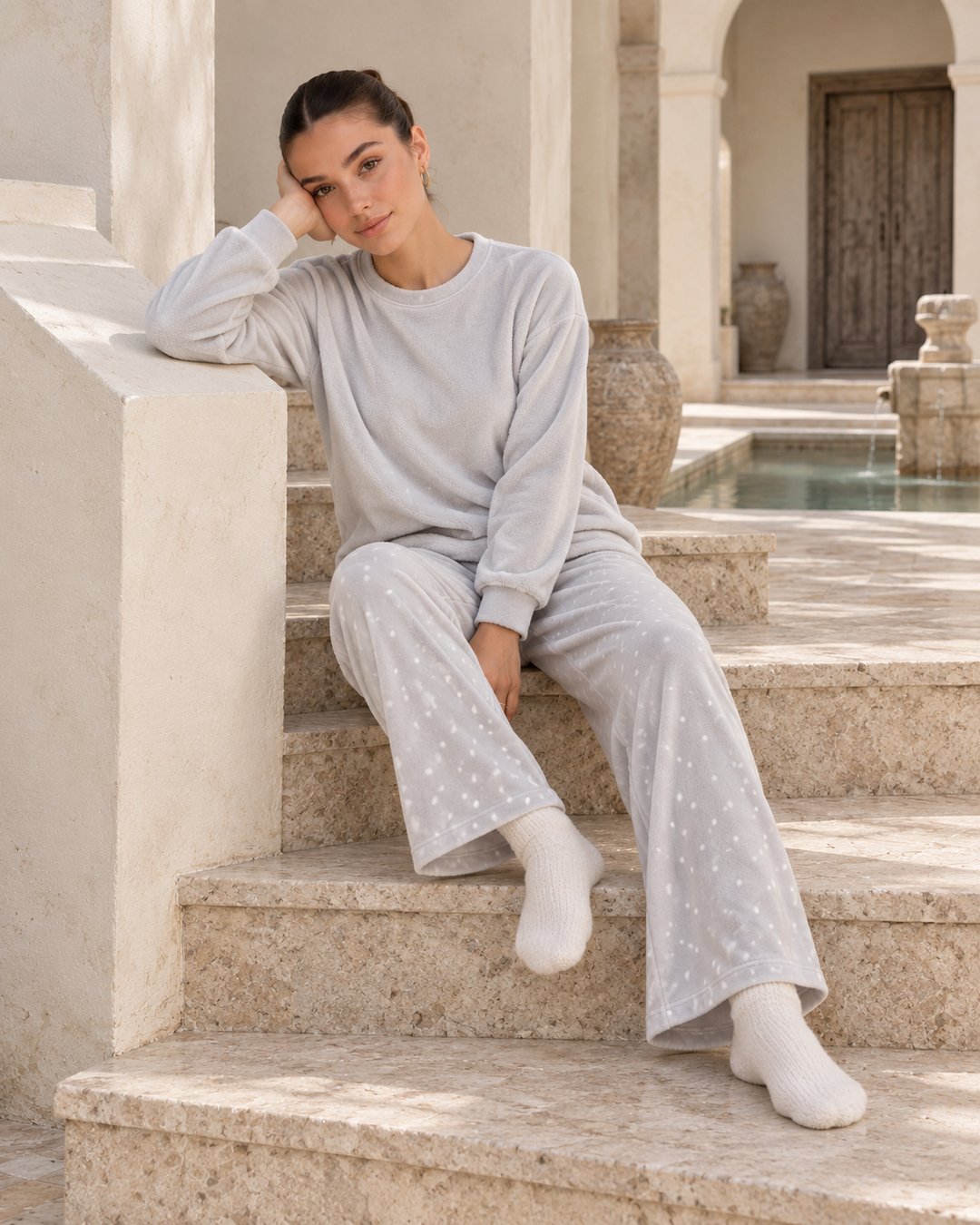 JOURI Star-Trouser Pajama Set - 9008, Light Gray