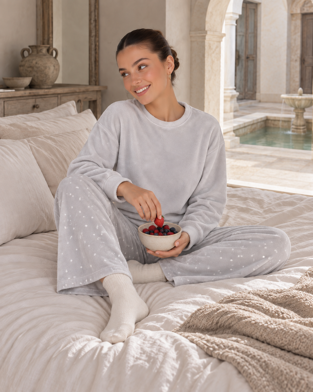 JOURI Star-Trouser Pajama Set - 9008, Light Gray