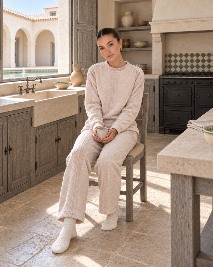JOURI Diamond-Textured Pajama Set - 9005, Blush Pink