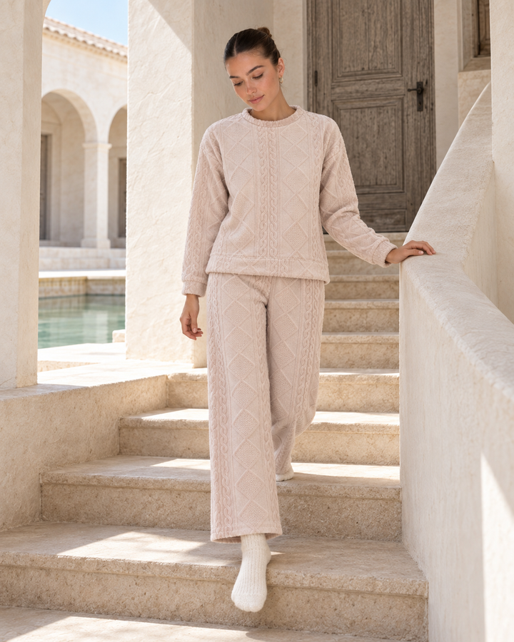 JOURI Diamond-Textured Pajama Set - 9005, Blush Pink