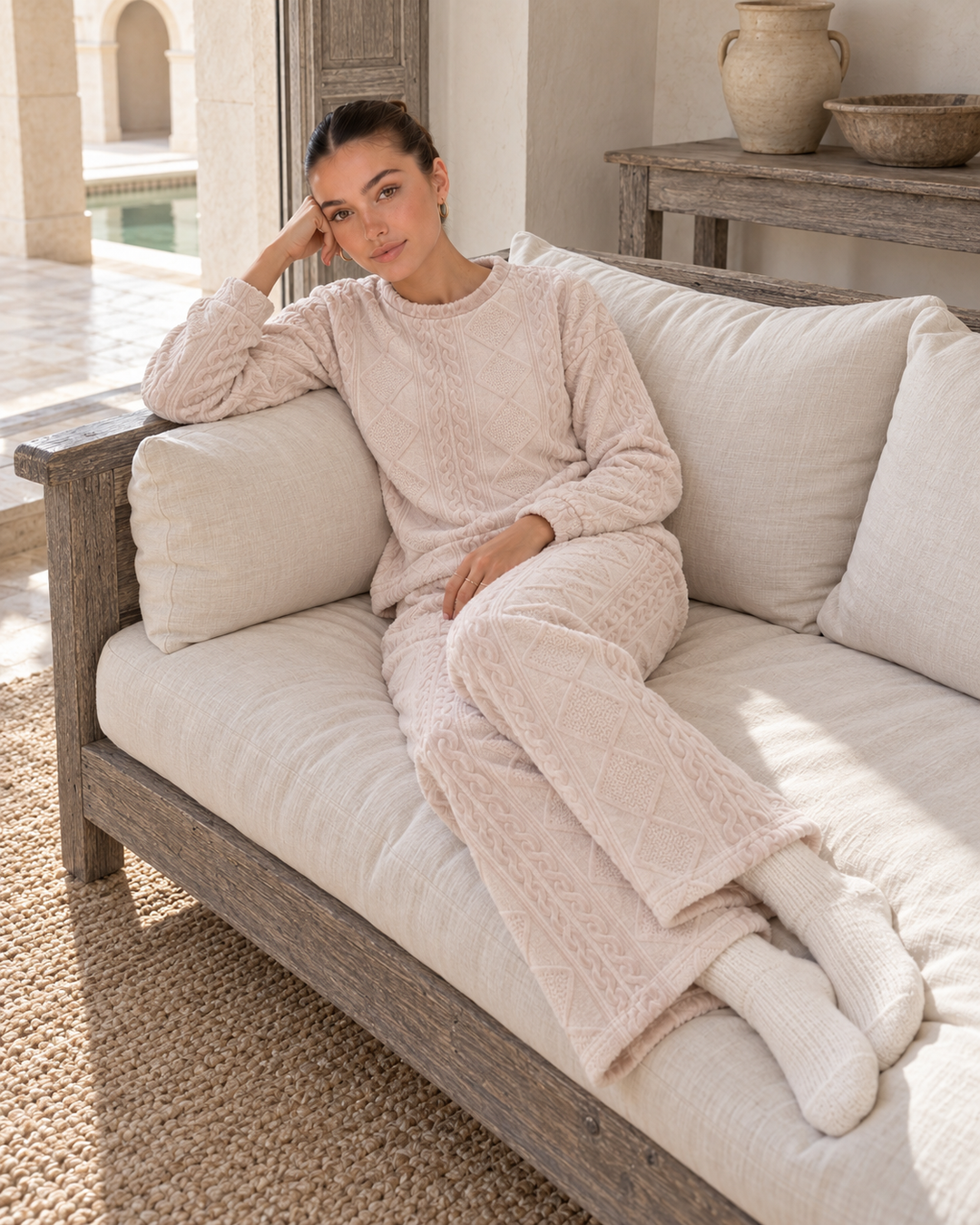 JOURI Diamond-Textured Pajama Set - 9005, Blush Pink