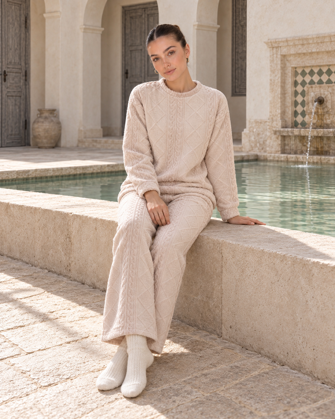 JOURI Diamond-Textured Pajama Set - 9005, Blush Pink