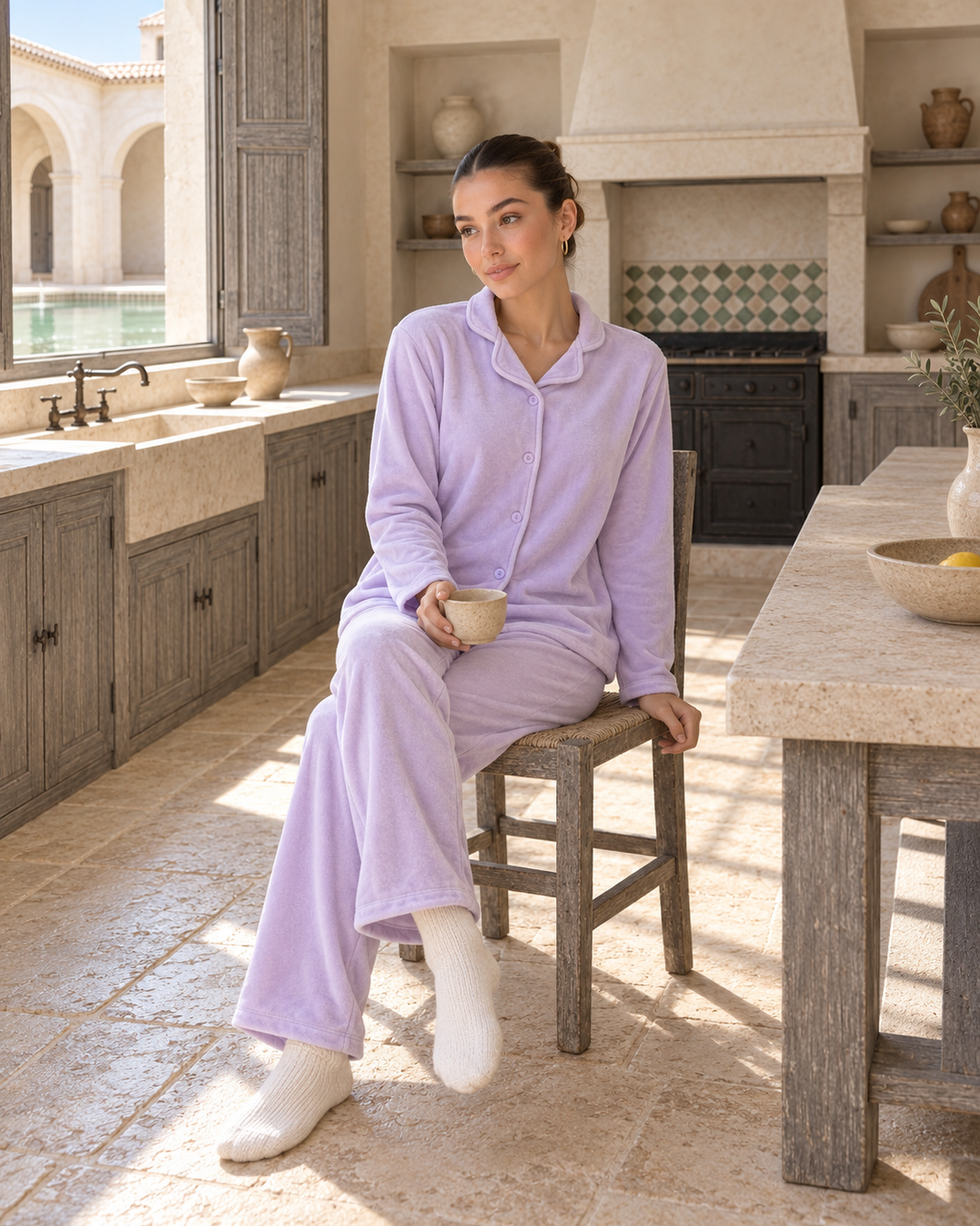 JOURI Plain Buttoned Pajama Set - 9015, Lilac