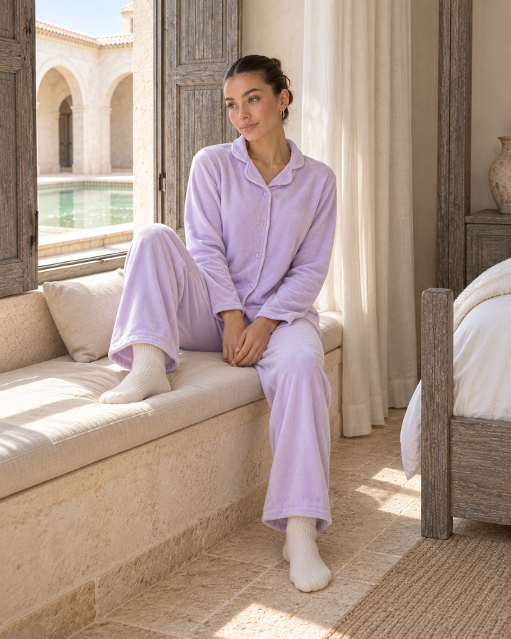 JOURI Plain Buttoned Pajama Set - 9015, Lilac