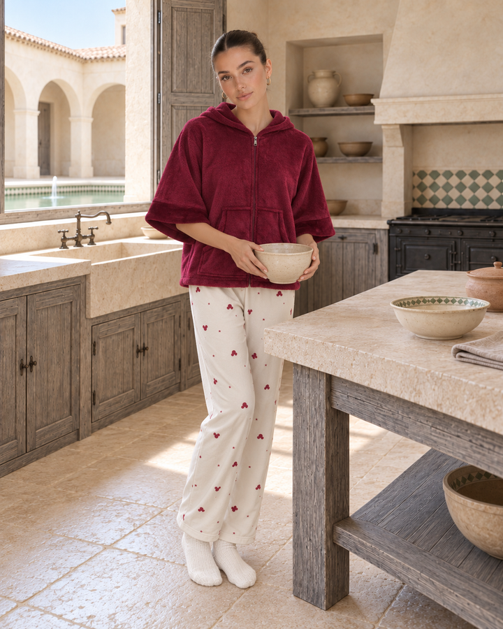 JOURI Hooded Cape-Top Pajama Set - 9024, Burgundy