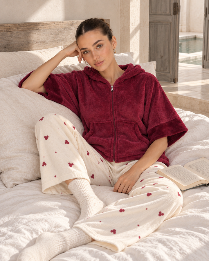 JOURI Hooded Cape-Top Pajama Set - 9024, Burgundy
